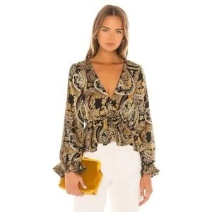 HOUSE OF HARLOW 1960 Black & Gold Paisley Blouse